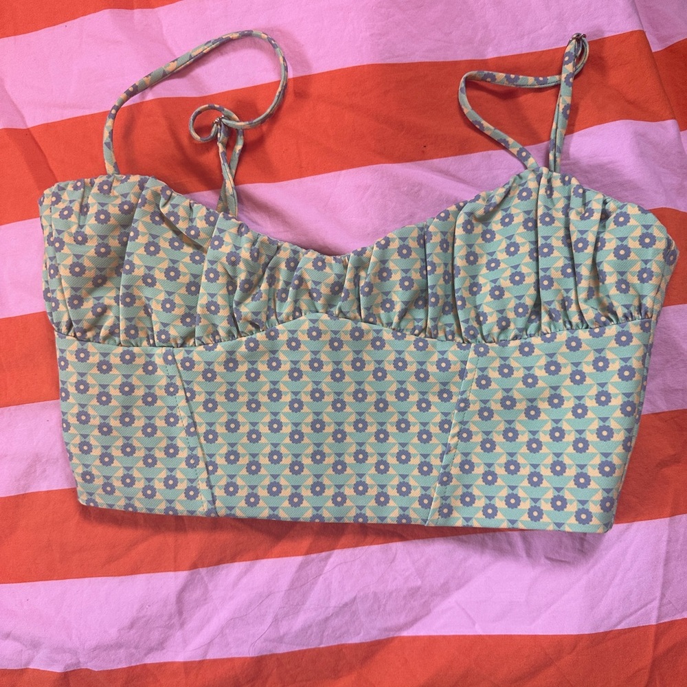 Zara Green and Yellow Patterned Top